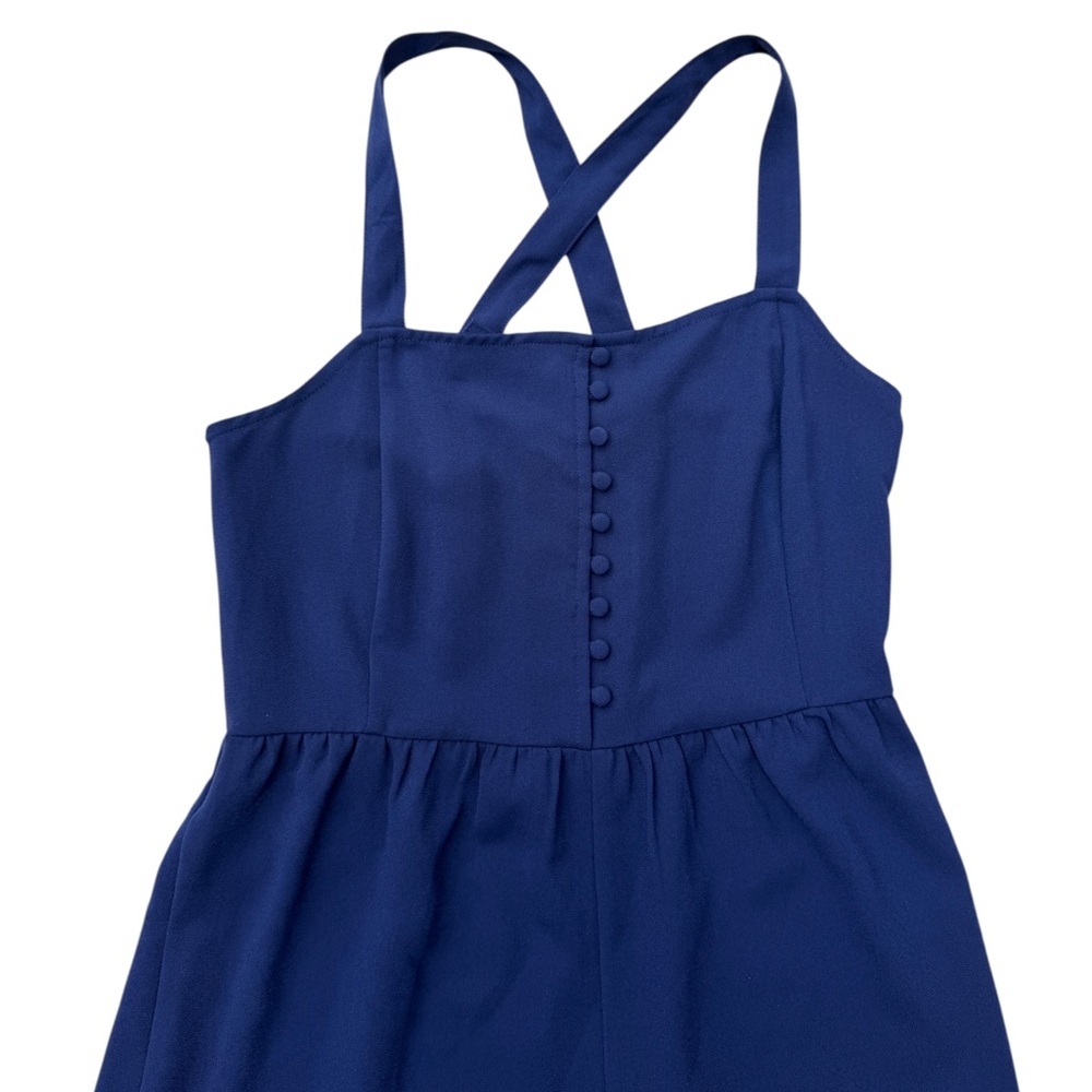 Madewell Women’s 2 Navy Blue Sleeveless Smocked Wide Leg Cropped Jumpsuit - Picture 5 of 13